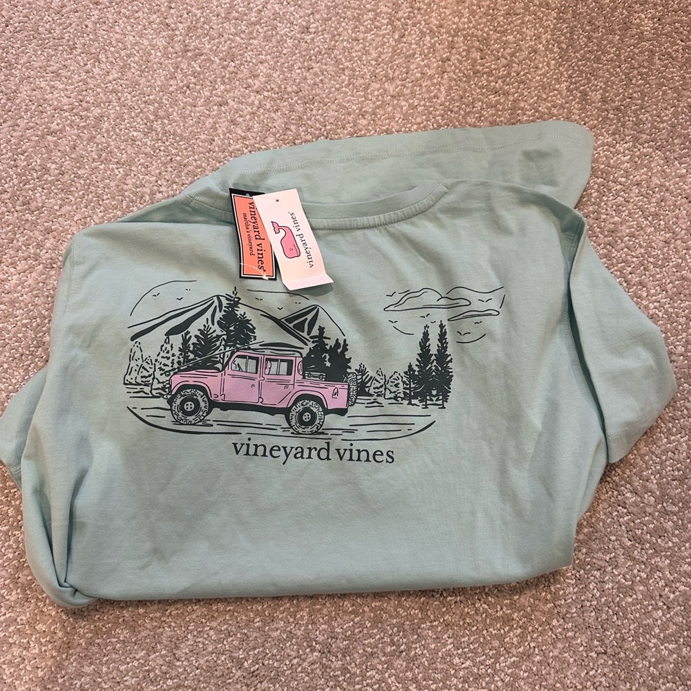 Vineyard Vines Mint Tee with Pink Truck Design